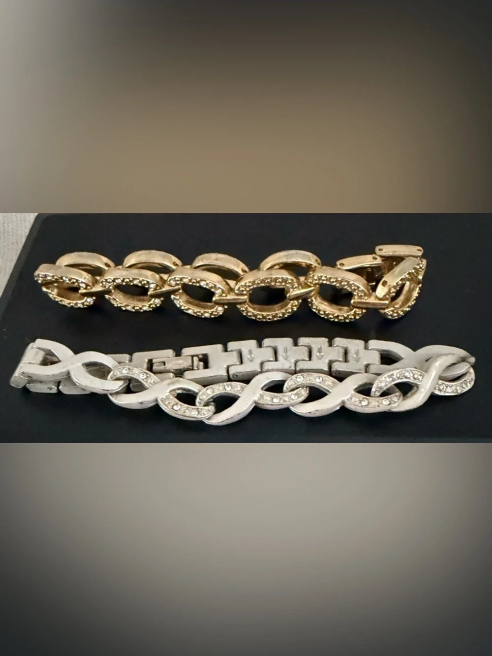 Gold and Silver Crystal Link Bracelet Set - Women's Jewelry